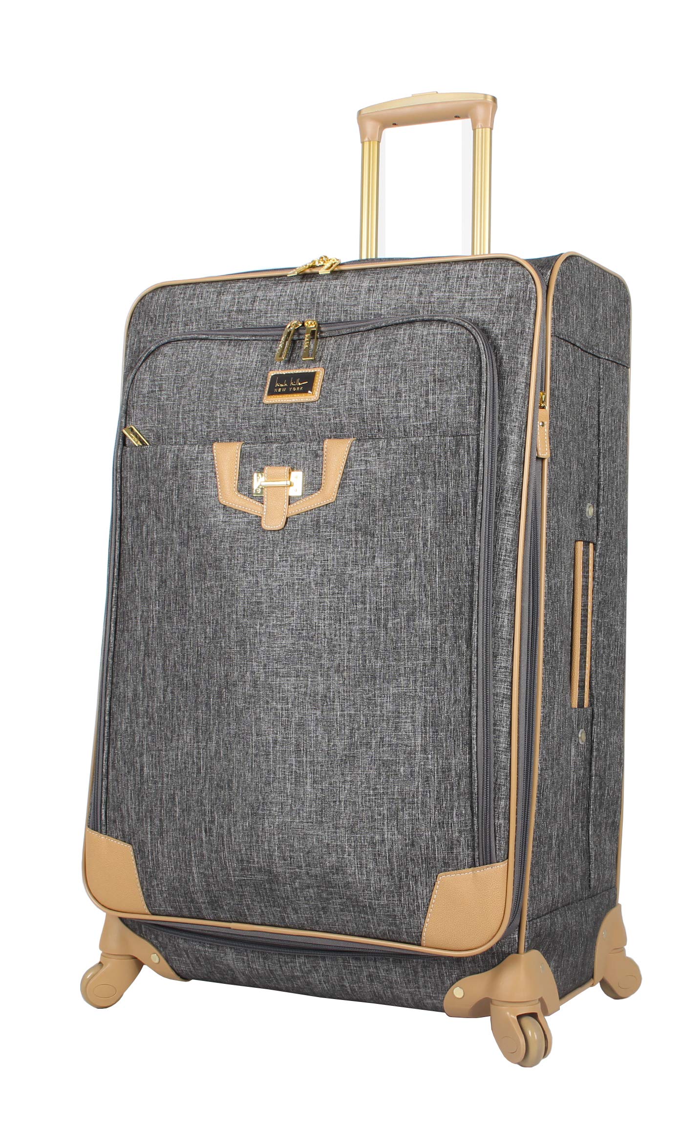 Nicole Miller New York Designer Luggage Collection - Large 28 Inch Expandable Softside Suitcase - Lightweight Checked Bag With 4-Rolling Spinner Wheels (Paige Silver)