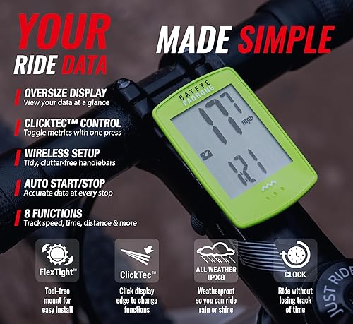 Miniatura 3 de CATEYE Ordenador inalámbrico para bicicletas Padrone ciclocomputadora de gran tamaño, velocímetro inalámbrico y odómetro, montaje FlexTight,