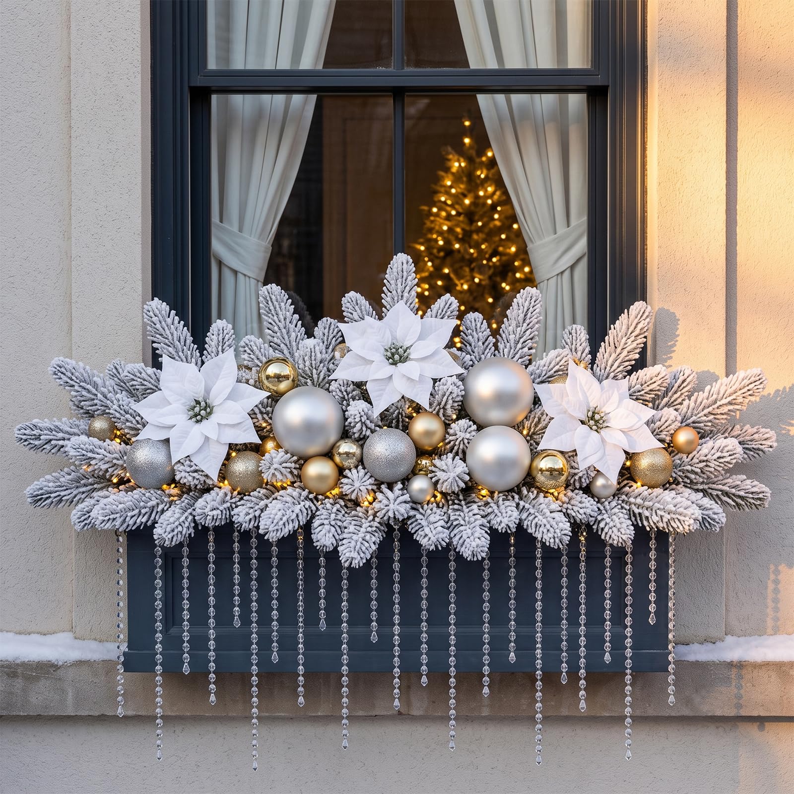 Hananona Lot de 50 branches de pin artificielles enneigées de 27 cm pour guirlande de Noël, couronne, bricolage et décoration d'intérieur (blanc)