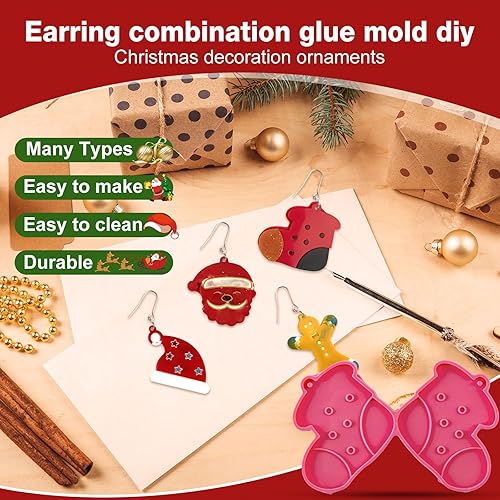 Miniatura 4 de Moldes de resina de Navidad, moldes de resina de Navidad de silicona para aretes, llaveros y adornos, moldes de Navidad para hornear resina,