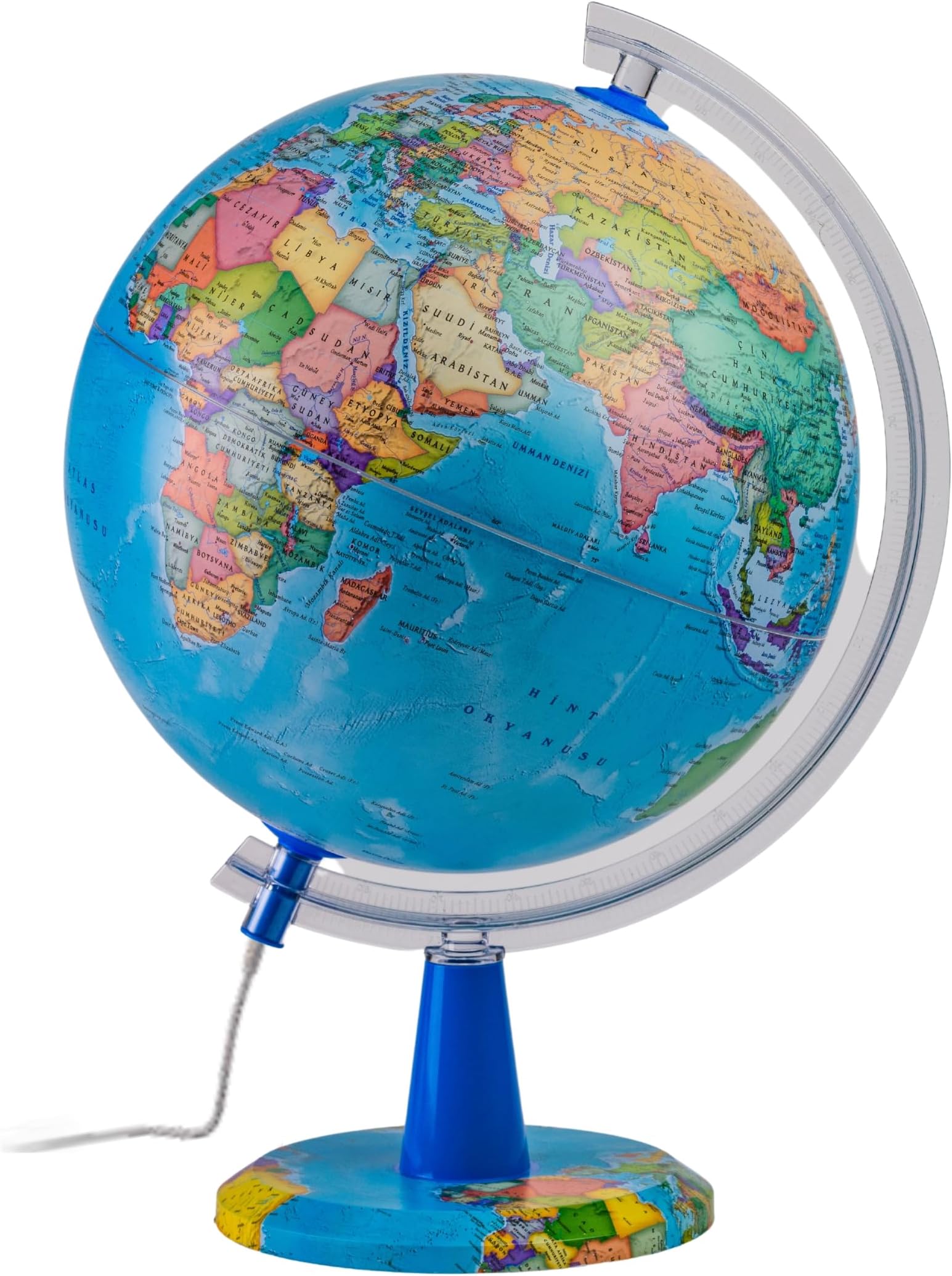 TOPGLOBE 20cm Illuminated Globe - English Map - Modern Political World globe - Educational/Geographic/Desktop Decoration