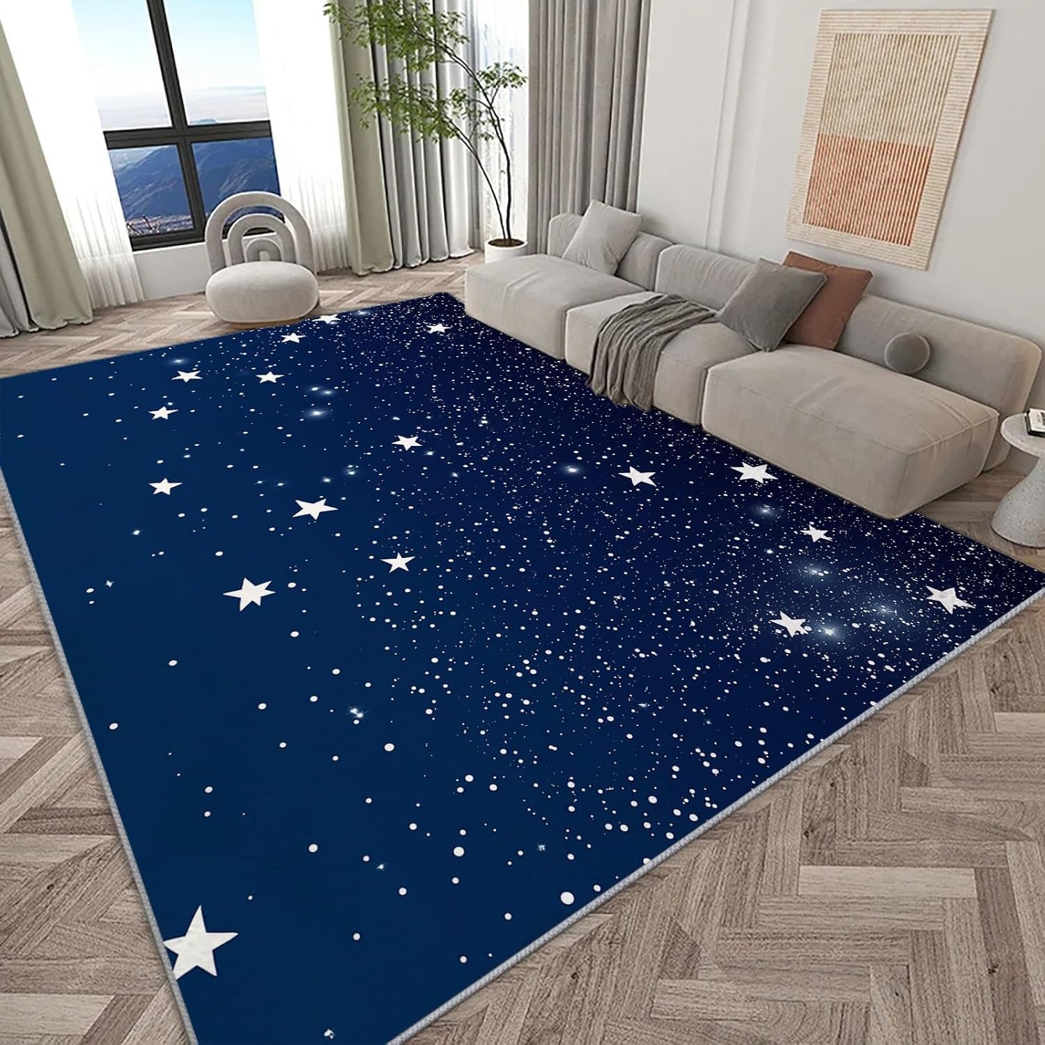 éToiles Tapis 90x150 cm ScèNe Nocturne Moquette Antiderapant à Poils Courts Tapis 3D Lavable en Machine Convient aux Petits Salons Chambres Couloirs et Salles à Manger b-2543