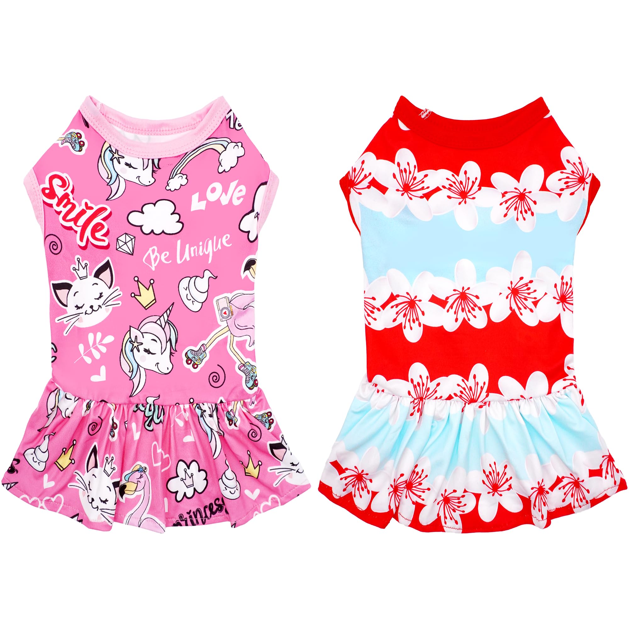 JpGdn 2PCS Dog Dresses for Extra Large Dogs Girl Female Pink Red Skirts Summer Clothes Pet Apparel Floral Sundress Unicorn Stretchable Lightweight Outfit XL — image 1