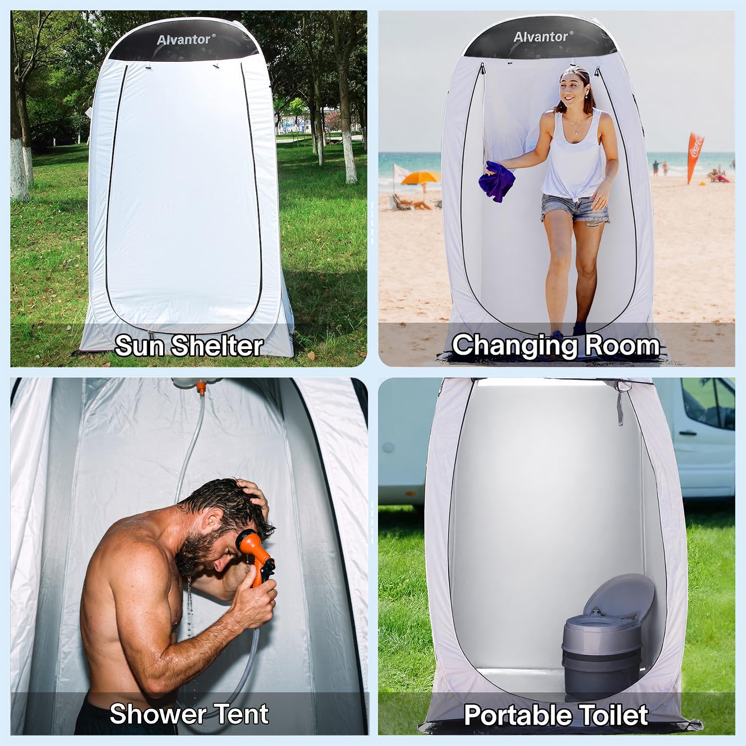 Alvantor Duschzelt, tragbar, Umkleidekabine, Außentoilette, Pop-Up-Unterstand für Privatsphäre, Ankleidezimmer und Unterschlupf – Teflonbeschichteter Stoff, zum Patent angemeldet 1,2 x 1,2 x 2,1 m