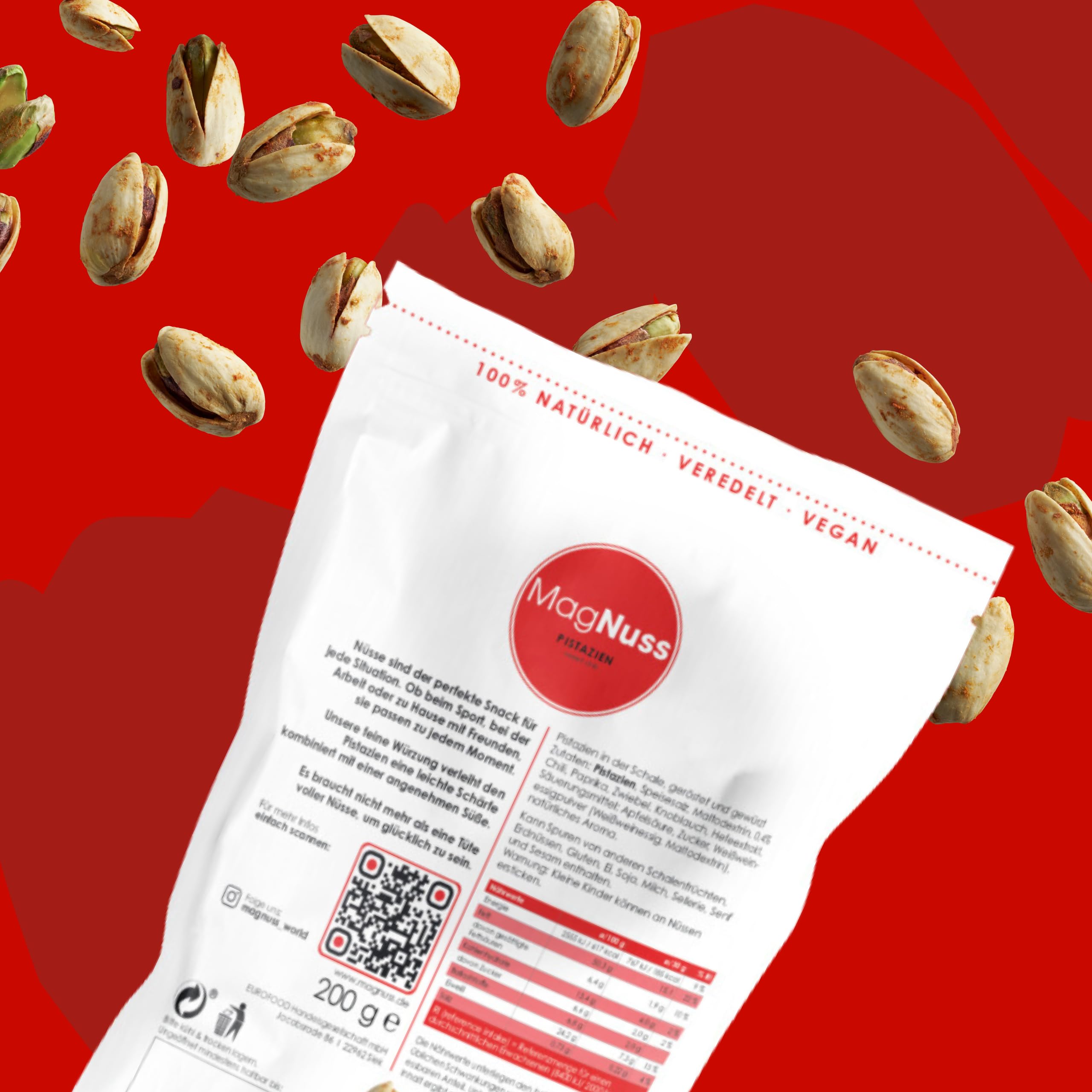 MagNuss Pistazien | Sweet Chili | 12x 200g-Packung | Knackige Pistazien mit würzigem Chili-Aroma | aromatisch-pikanter Genuss für Snackliebhaber