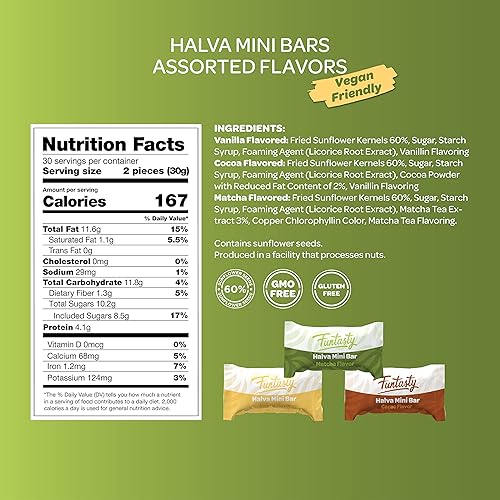 Miniatura 3 de Funtasty Surtido de mini barras de caramelo Halva, vainilla, matcha, cacao, veganas, sin gluten, envueltas individualmente, bolsa de 32 onzas