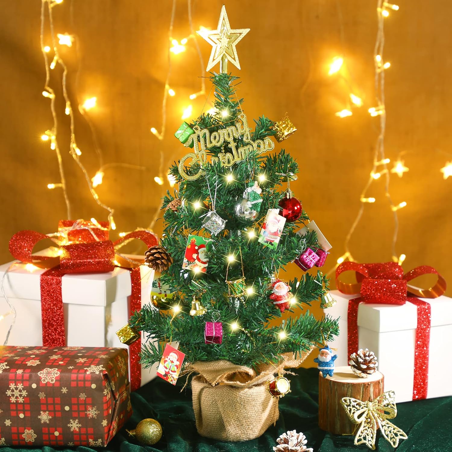 NOVWANG 21.5Inch/55CM Mini Christmas Tree with 20 LED