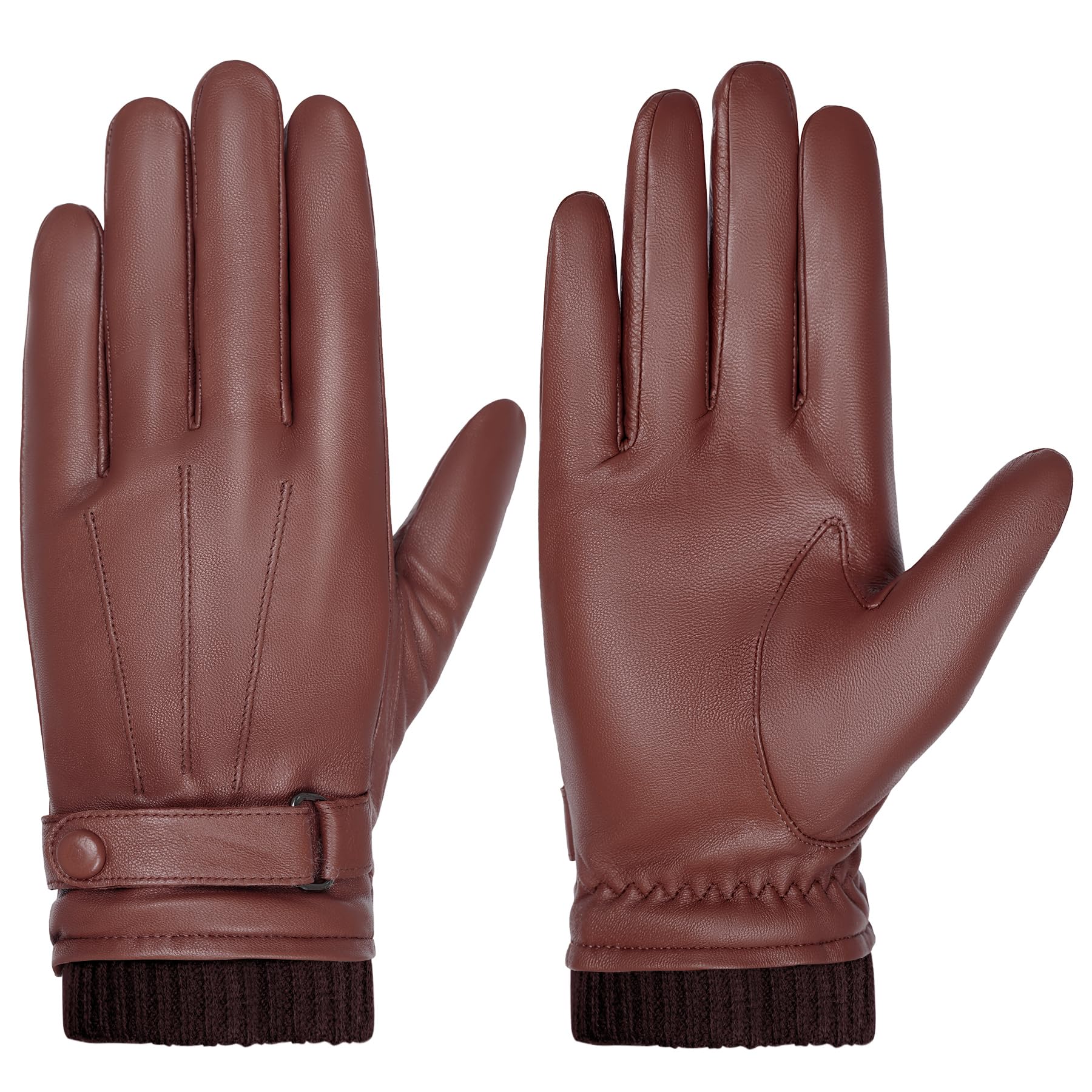 BISON DENIM Erkek termal kışlık eldiven, gerçek deri, dokunmatik ekran, deri eldiven, sıcak, polar astarlı eldiven, rüzgar geçirmez, su geçirmez, BDS019-1R Burgonya, L