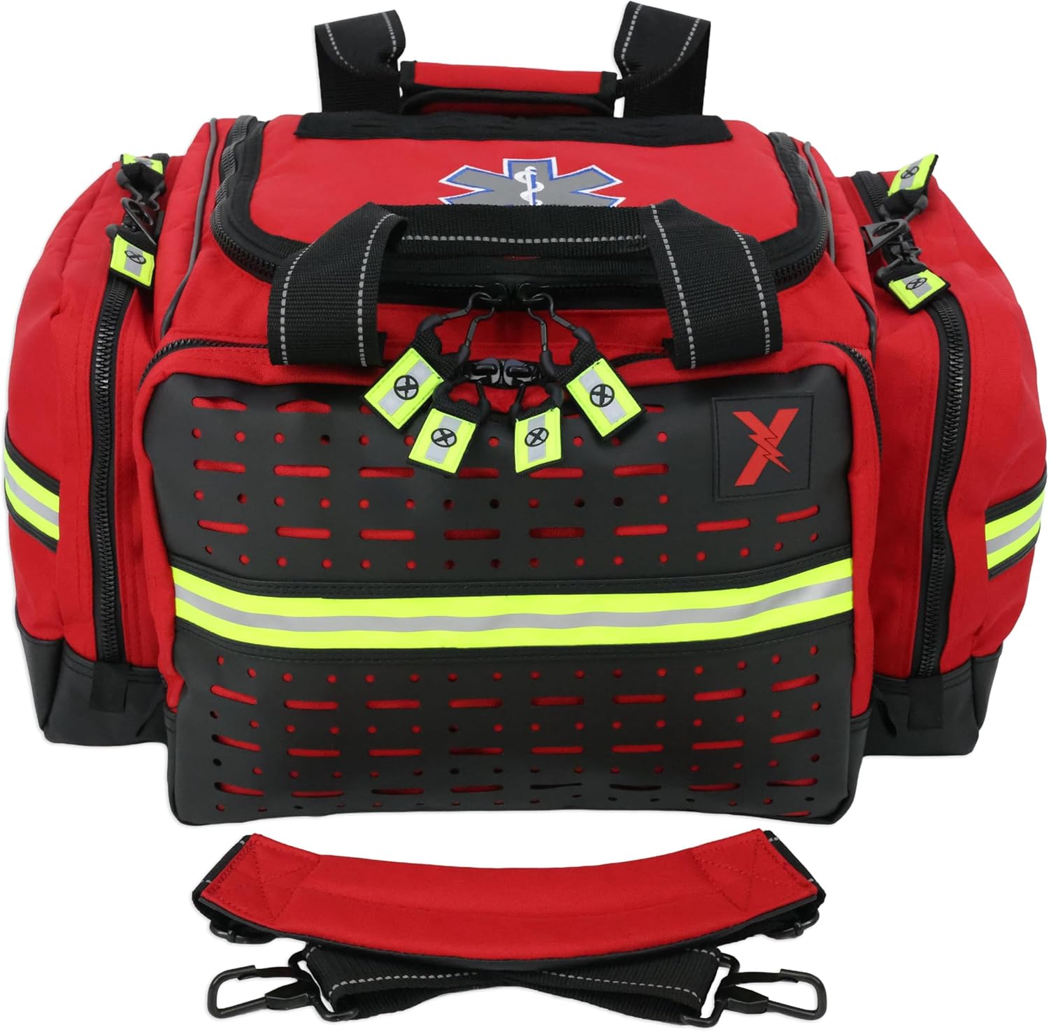 Lightning X Personalized EMT Trauma Bag – Large ALS Medical Bag with 6 Color-Coded Pouches, MOLLE Panel, Waterproof Bottom, Reflective EMS Gear, Custom Embroidered Name or Logo | LXMB35