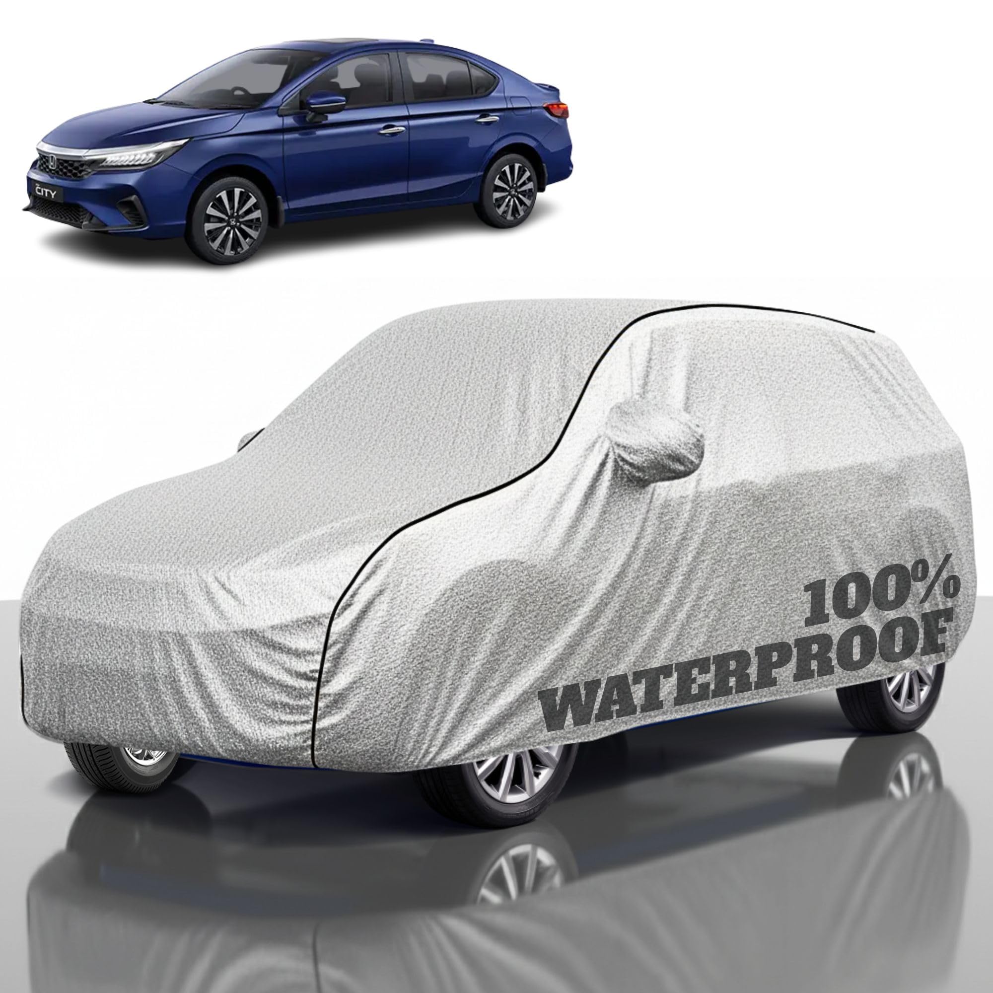 Premium Polyester Car Cover Hondo-City All-Weather Protection from Rain, Dust &amp; Sun | UV Resistant Fabric | Full Body Secure Fit for Outdoor &amp; Indoor Parking Silver