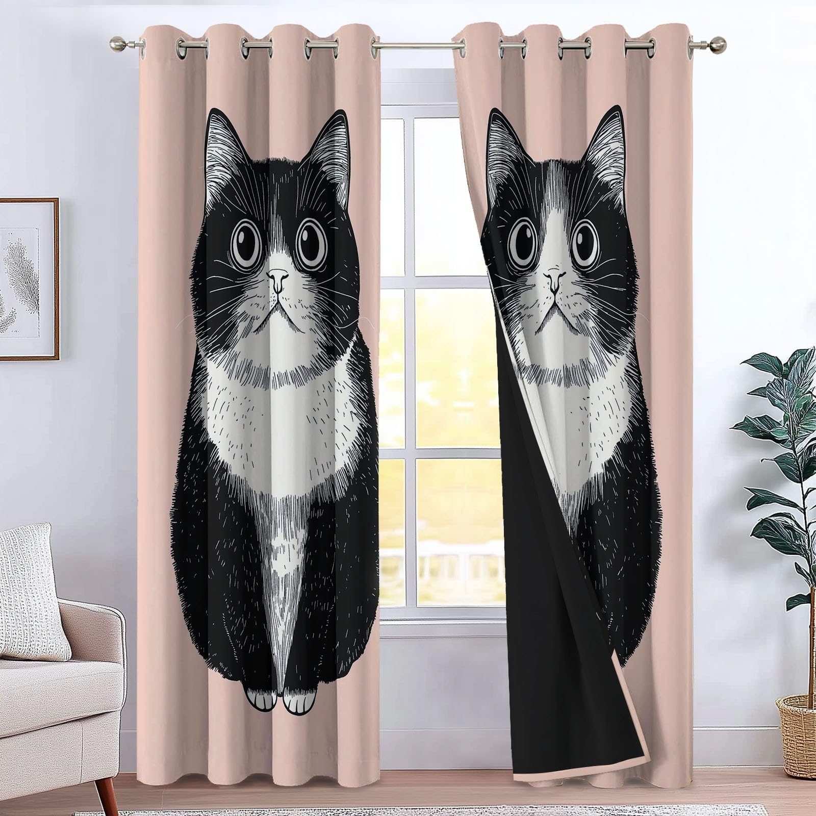 Rideaux opaques à œillets rose chat pour isolation froid et chaleur