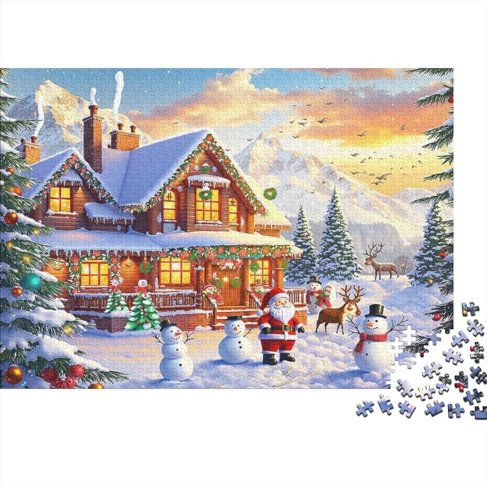 Christmas Cabin Winter Mountain 1000 Piece Jigsaw Puzzle Jigsaw Puzzle for Adults Paper Puzzle Game for Family Relaxing Gift Decor 38x26cm/1000pcs โ image 1