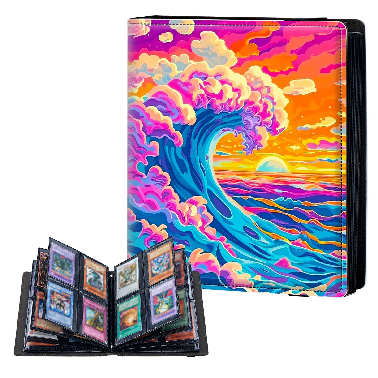ETLKJVBL 4 Pocket Trading Card Binder, Card Collection Binder for TCG, MTG, Sports Cards, Baseball, Colorful Waves in the Ocean Trading Card Book Holder for Collectors, Top Loader Binder