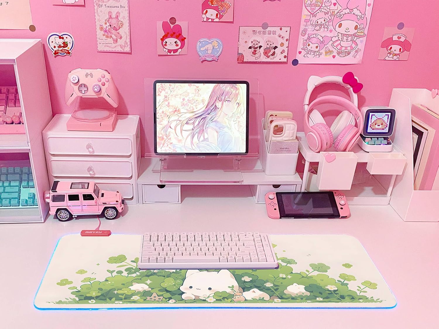 JMIYAV Pink RGB Gaming Mouse Pad 31.5x12 Inch PC XL Large Extended Glowing Led Light Up Desk Pad Non-Slip Rubber Base Computer Cute Mousepad Mat Desk Accessories Gaming Setup 590 - Image 6