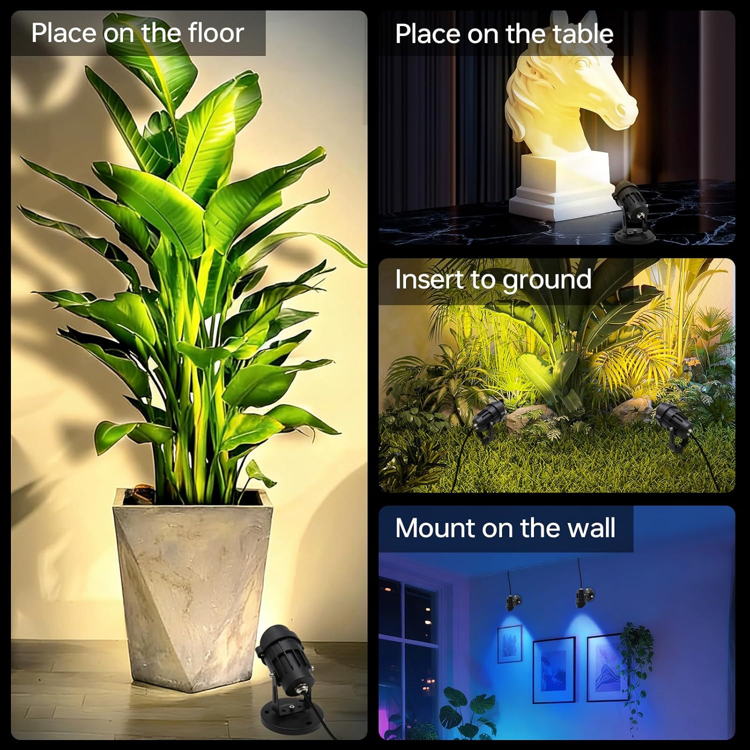 RGBW Spot Lights Indoor, 8W Uplighting 16 Color Changing Up Lights Indoor with Remote Control, Plant Spotlight Party Decorative with Base and Stake,2 Pack