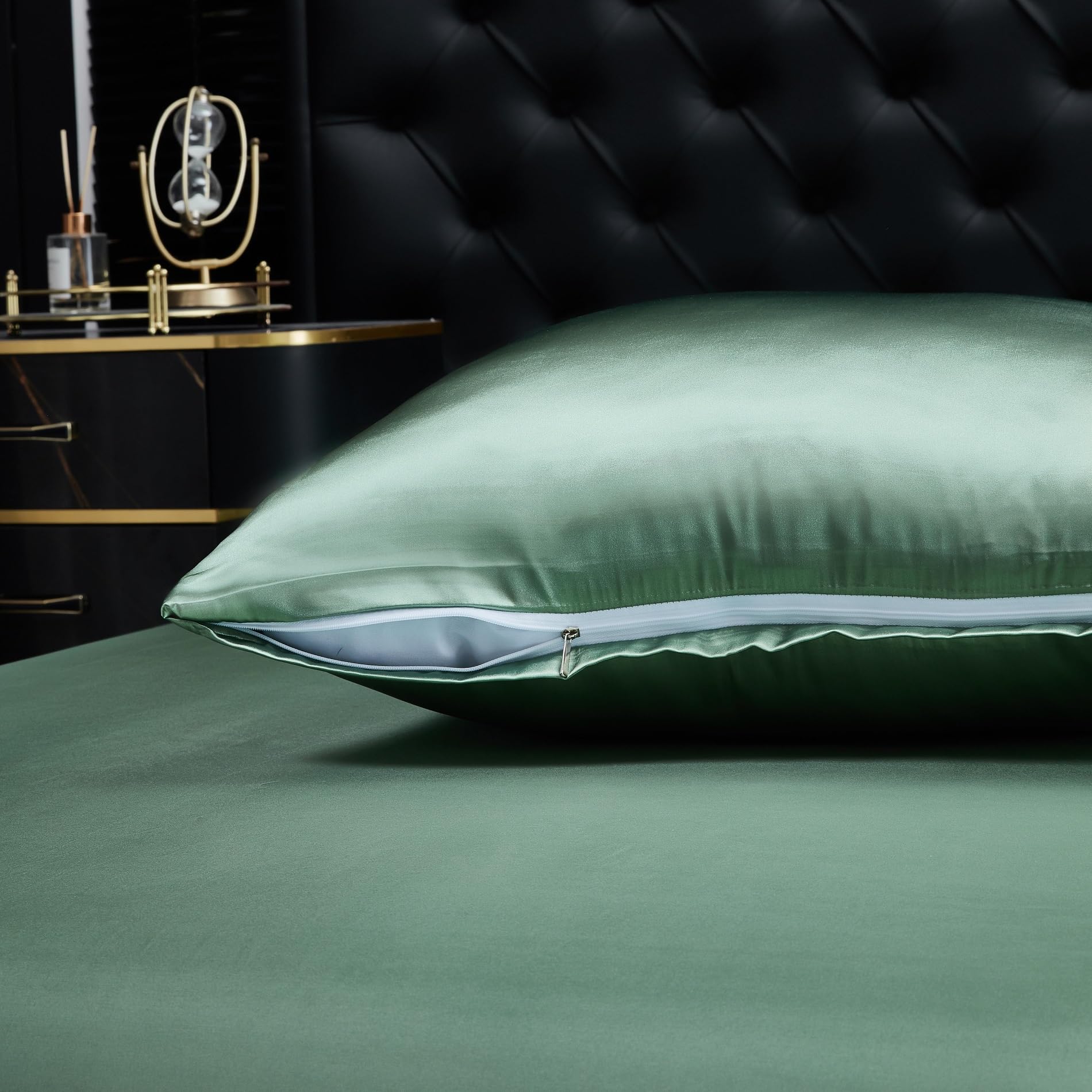 Biancheria da letto in raso 200x220 Verde erba brillante tinta unita satinata biancheria da letto lucida e liscia set di copripiumino deluxe morbido e setoso 3 pezzi con cerniera e 2 federe