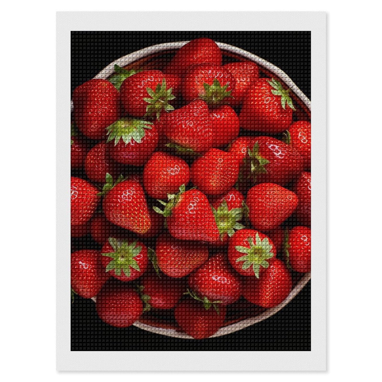 Strawberries in Bowl Diamond Art Kits for Adults, DIY 5D Diamonds Painting Kits for Beginner, Round Full Drill Diamond Dots Painting, 12"x16" Diamonds Pictures Gem Art and Crafts Wall Decor