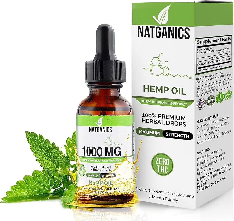 Organic Hemp Oil 1000mg - Ultra Premium Hemp Oil Drops 1000mg - Natural Hemp Oil Extract Tincture - Non-GMO Ultra-Pure CO2 Extracted Drops - Omega Fatty Acids 3 6 9 - Organically Grown &amp; Made in USA