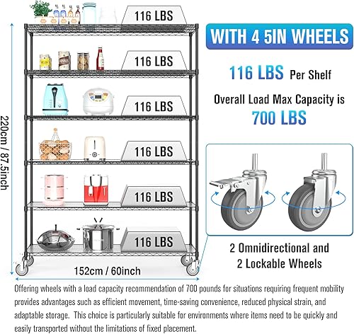 Miniatura 2 de Estantería de alambre NSF de 6 niveles, 18 x 60 x 87.5 pulgadas, capacidad de 6000 libras, estante de metal de almacenamiento ajustable resistente