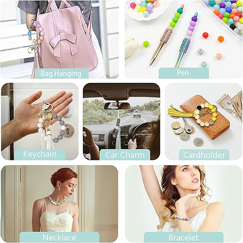 Miniatura 5 de Cuentas de silicona, 70 piezas redondas de 0.59 pulgadas para hacer llaveros de mujer, impermeables, no tóxicas, duraderas a granel para pulseras,