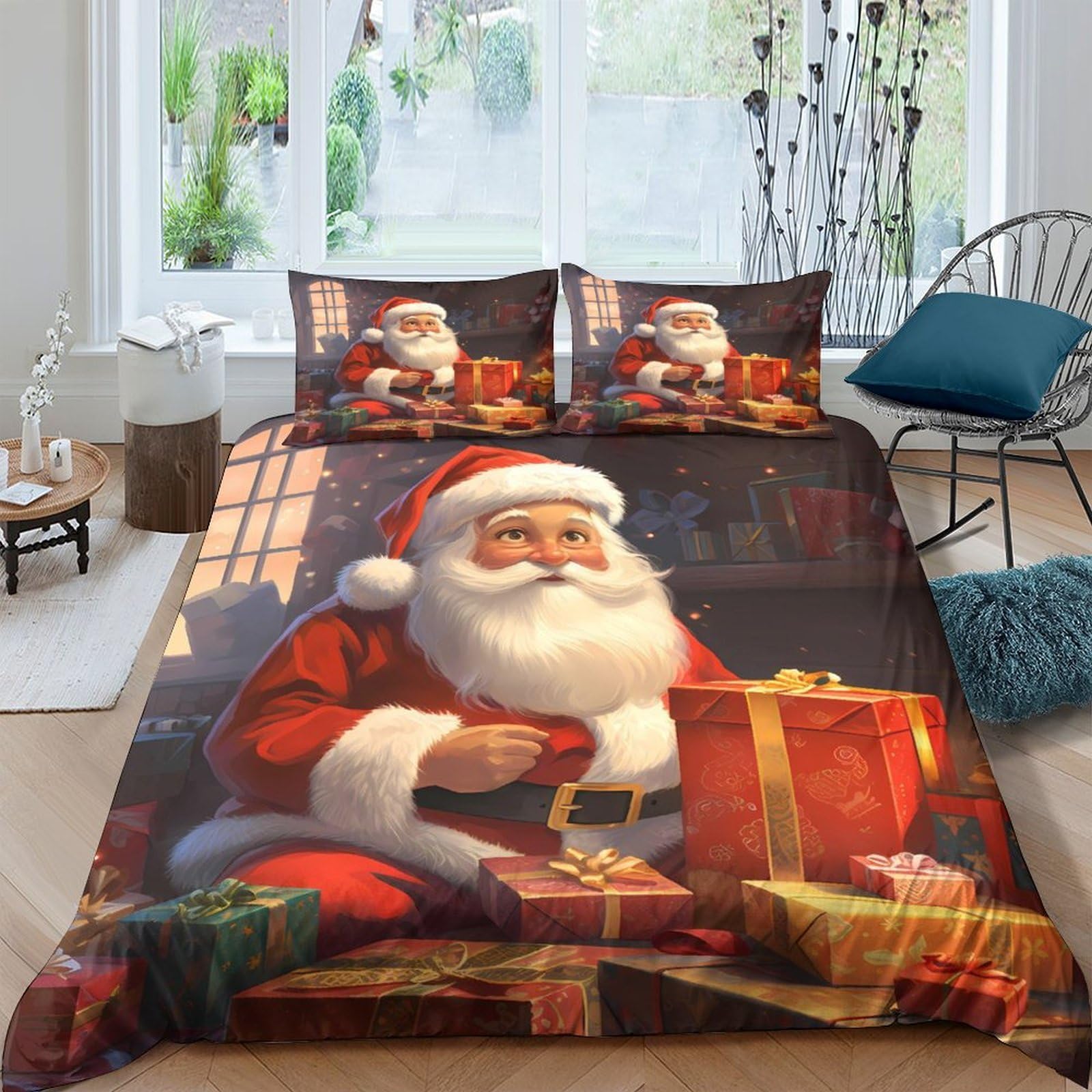 Ctjqhvkz Style-4 3D Printed Santa Claus Fitted Sheet Microfiber Bed Cover For Bedroom Guest Room Decoration Washable Single（135X200cm）