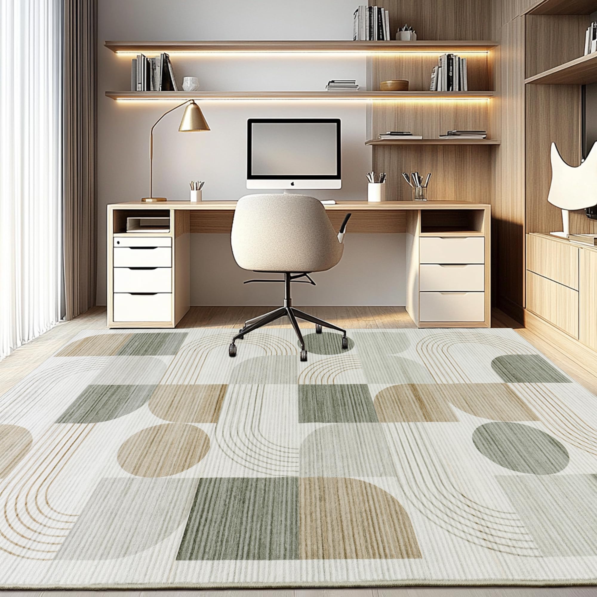 Tappeto per Soggiorno, Tappeto Moderno con Motivo Astratto per Soggiorno, Beige 200x230 cm Tappeto a Pelo Corto per Soggiorno Lavabile, Grande Tappeto in Lana per Camera da Letto, Ufficio