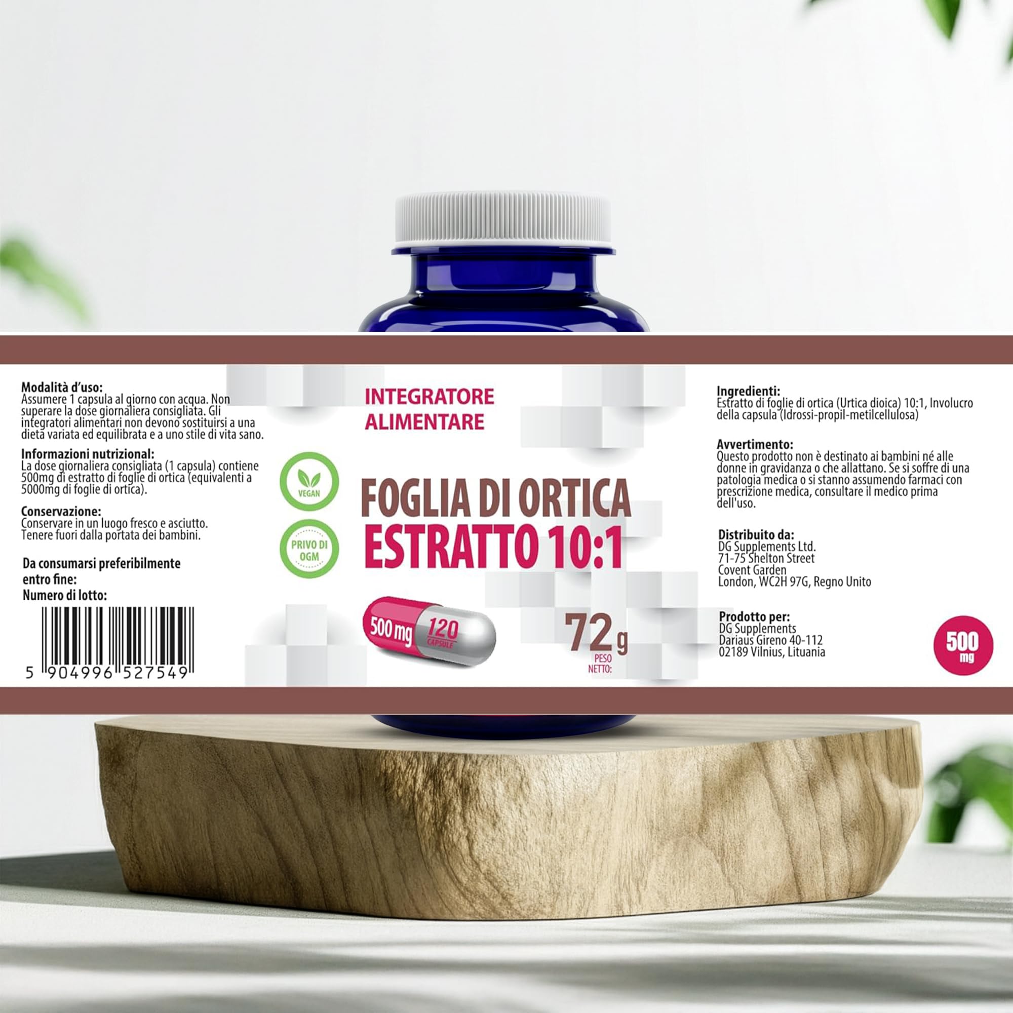 Hepatica Foglia di Ortica 5.000 mg Equivalente | Estratto Concentrato 10:1 da 500 mg | 120 Capsule Vegane | Scorta 4 Mesi | GMP & laboratorio indipendente