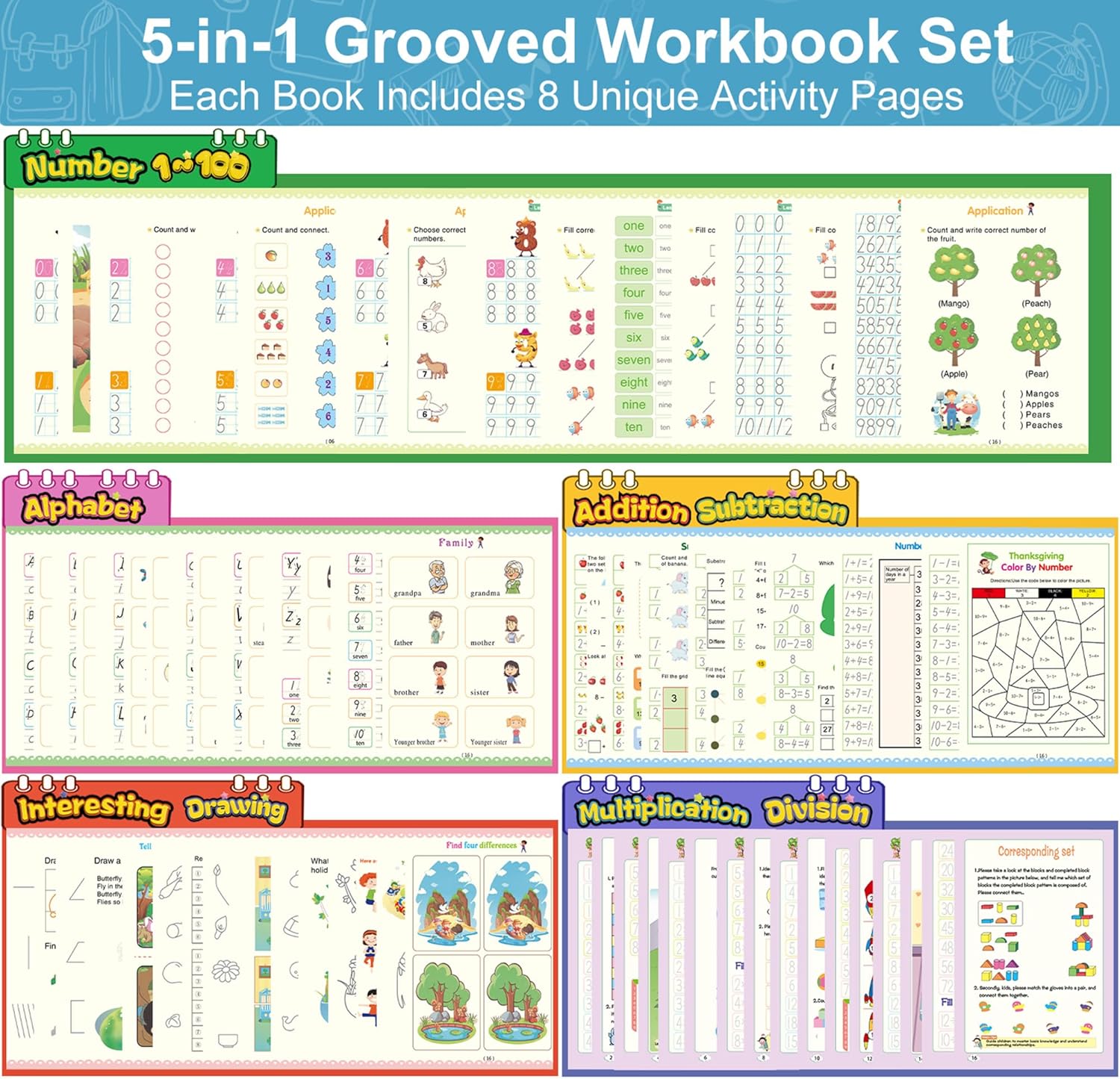 Magic Grooved Writing Practice Books for Kids, Reusable Large Handwriting Practice for Ages 3+, Grooved Handwriting Copybook for Kids 3-8, Tracing Books Preschool Learning Activities