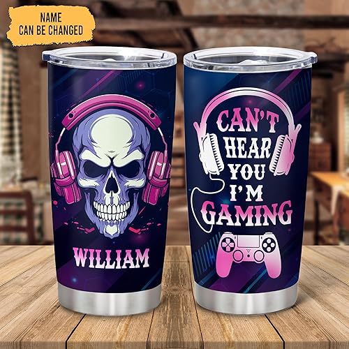 Miniatura 2 de Hyturtle Vaso personalizado para juegos con texto en inglés "I I'm Gaming Do Not Disturb Gamer", vaso de café de acero inoxidable de 20 onzas y 30