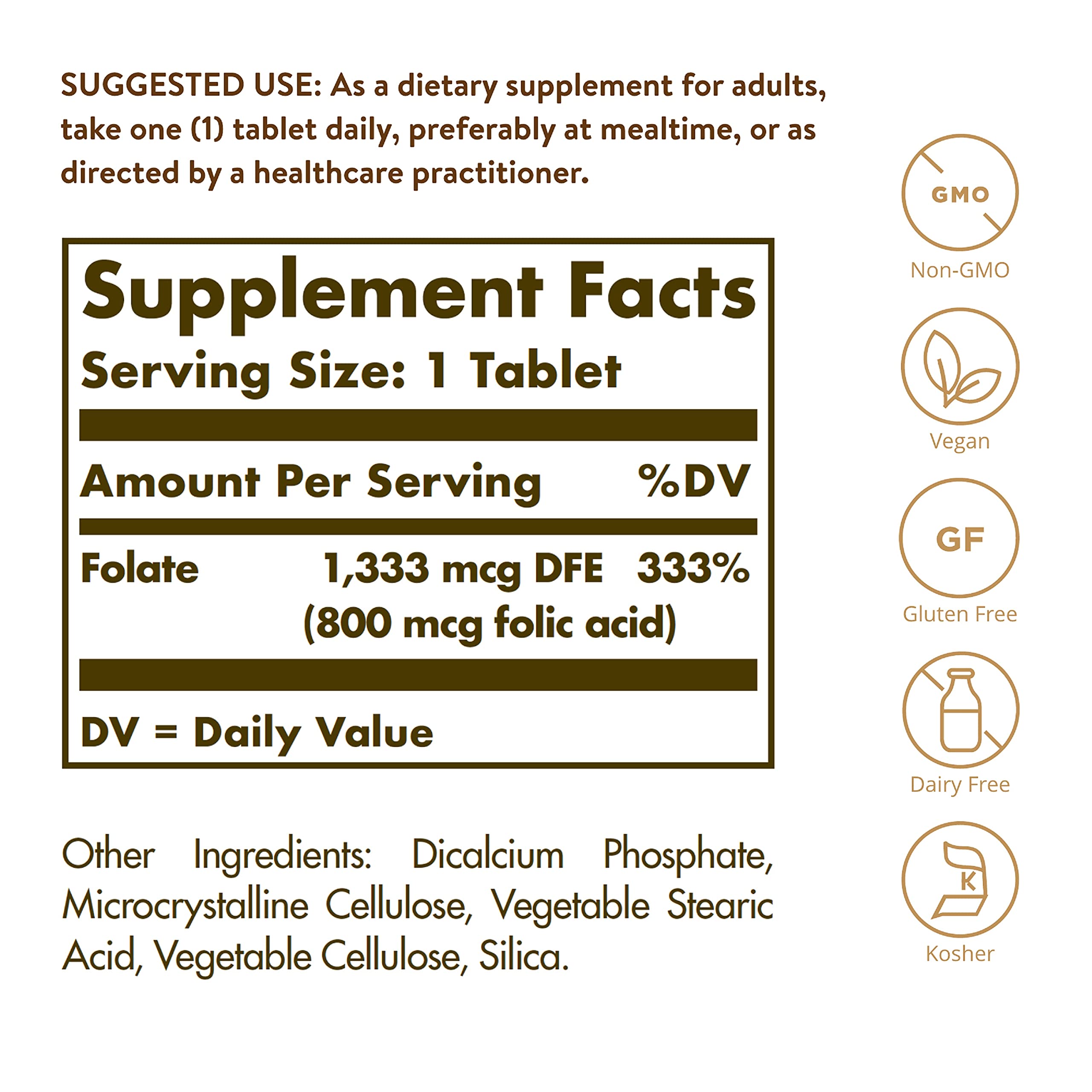 Solgar Folate 1,333 mcg DFE, 100 Tablets - 800 mcg Bio-Active Metafolin — Amazon image 2