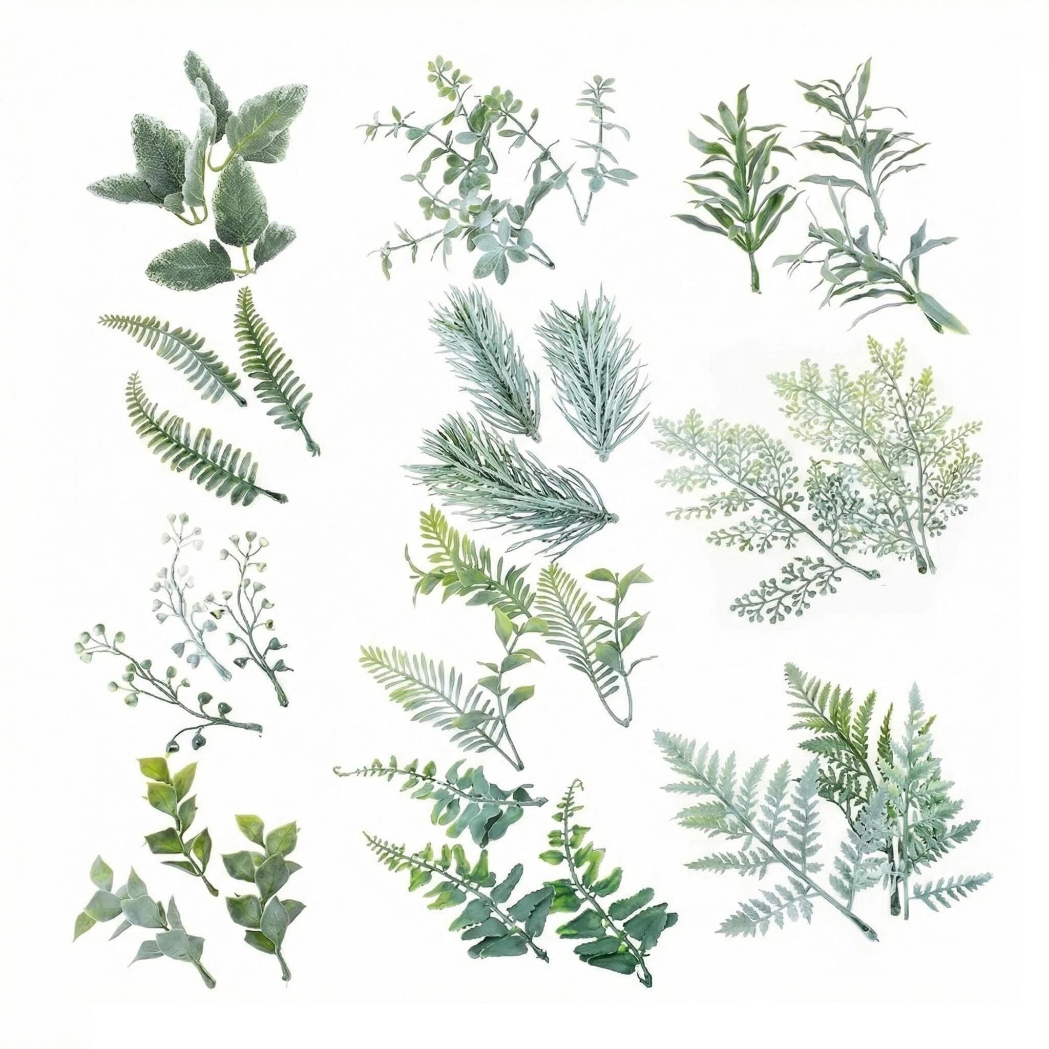 33Pcs Artificial Greenery Foliage,Fake Leaves Set with 11 Varieties,Durable Reusable Fake Foliage,Green Leaves Decoration,Realistic Artificial Leaves for Bouquets Wedding & Party Decor DIY Garland,Arr
