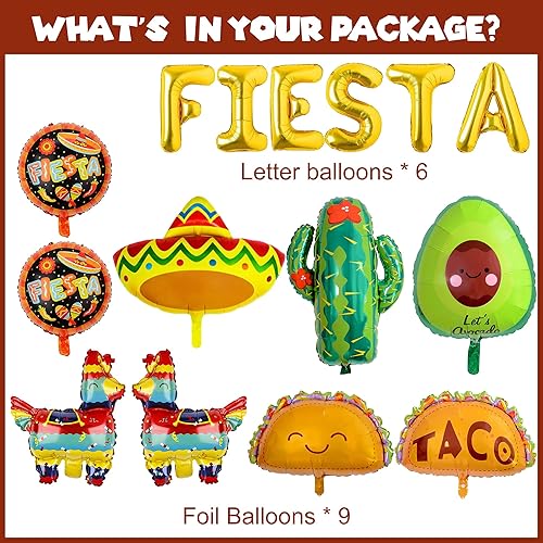 Miniatura 3 de Globos de aluminio para decoración de fiesta mexicana, 14 unidades, incluye cactus aguacate, sombrero, piñata, burritos, globos de aluminio para