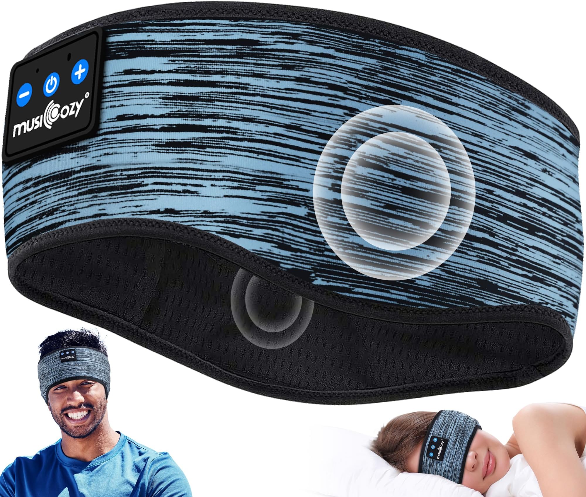 MUSICOZY Sleep Headphones Bluetooth Headband, Wireless Sleeping Mask Headphones Earbuds Music Earphones Sweatproof for Women Mom Workout Running Jogging Yoga Cool Gadgets Unique Gifts(Sky Blue)