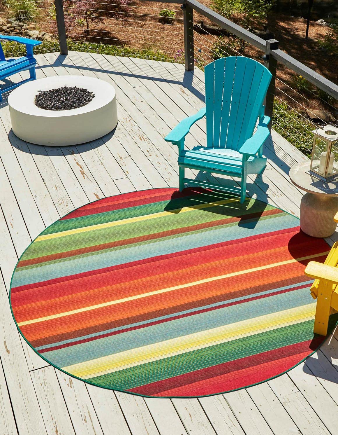 Unique Loom Outdoor Modern Collection Area Rug - Jaco (10' Round, Multi/ Light Blue)