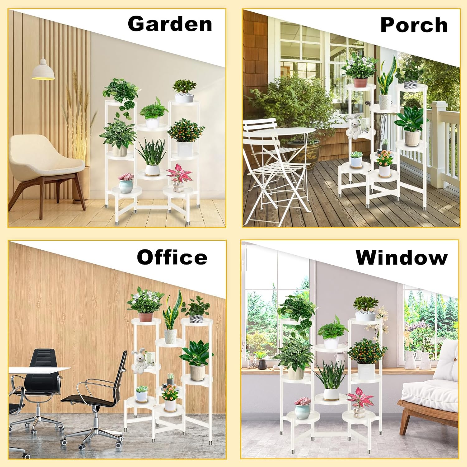 8 Tier Metal Plant Stand for Indoor Outdoor, Heavy Duty Flower Pot Stands for Multiple Plant, Anti-Rust Iron Plant Pot Shelf, Decoration Racks for Living Room Balcony Garden Patio (White)