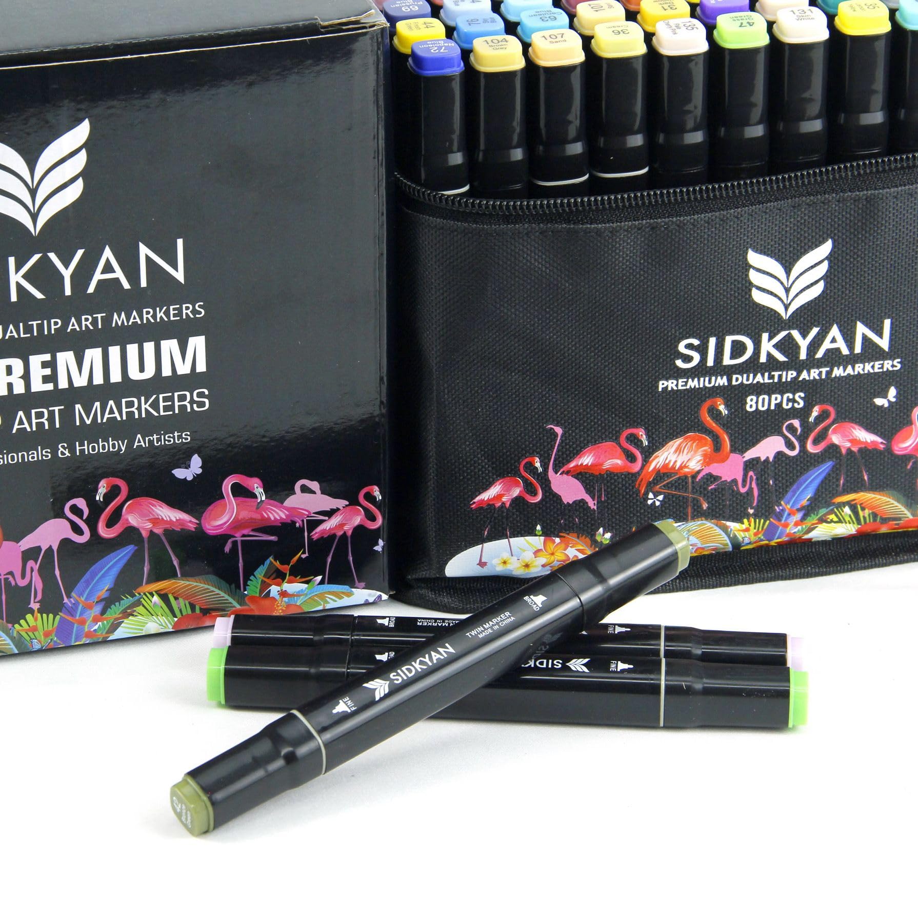 SIDKYAN 80 Colors Alcohol Markers Pens, Quick-Drying Dual Tip Alcohol Paint Markers with Brush Tip for Rock Painting, Glass, Paper, Ceramic