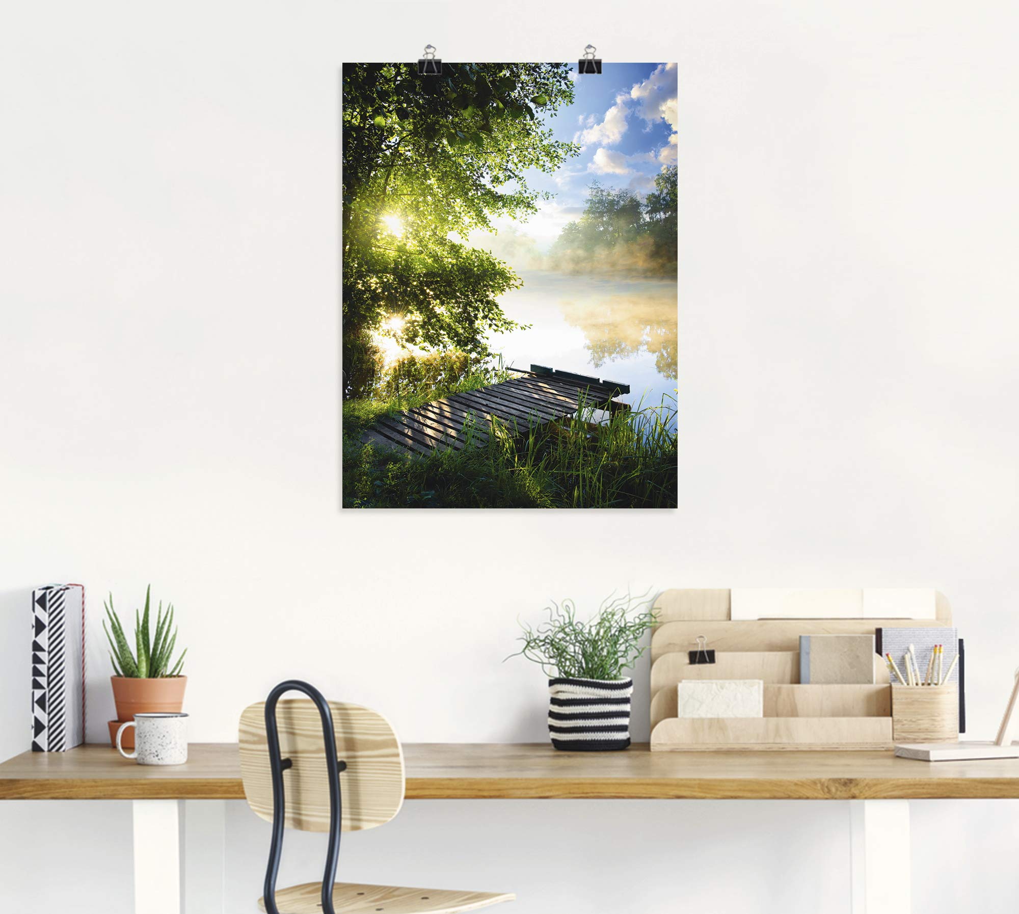 ARTLAND Wanddeko Poster & Kunstdrucke Wandposter 90x120 cm Natur Landschaft Wald Baum See Steg Sommer Sonne Gräser T0WD