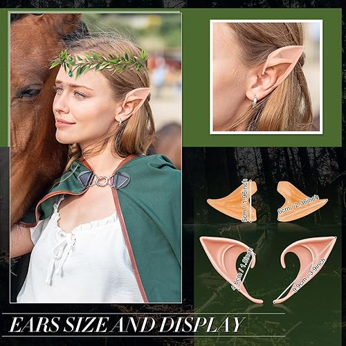 Miniatura 3 de Yunlly Juego de 6 piezas de corona de hadas y orejas de elfo, tocado de elfo del bosque de Halloween con orejas de elfo suaves para mujeres