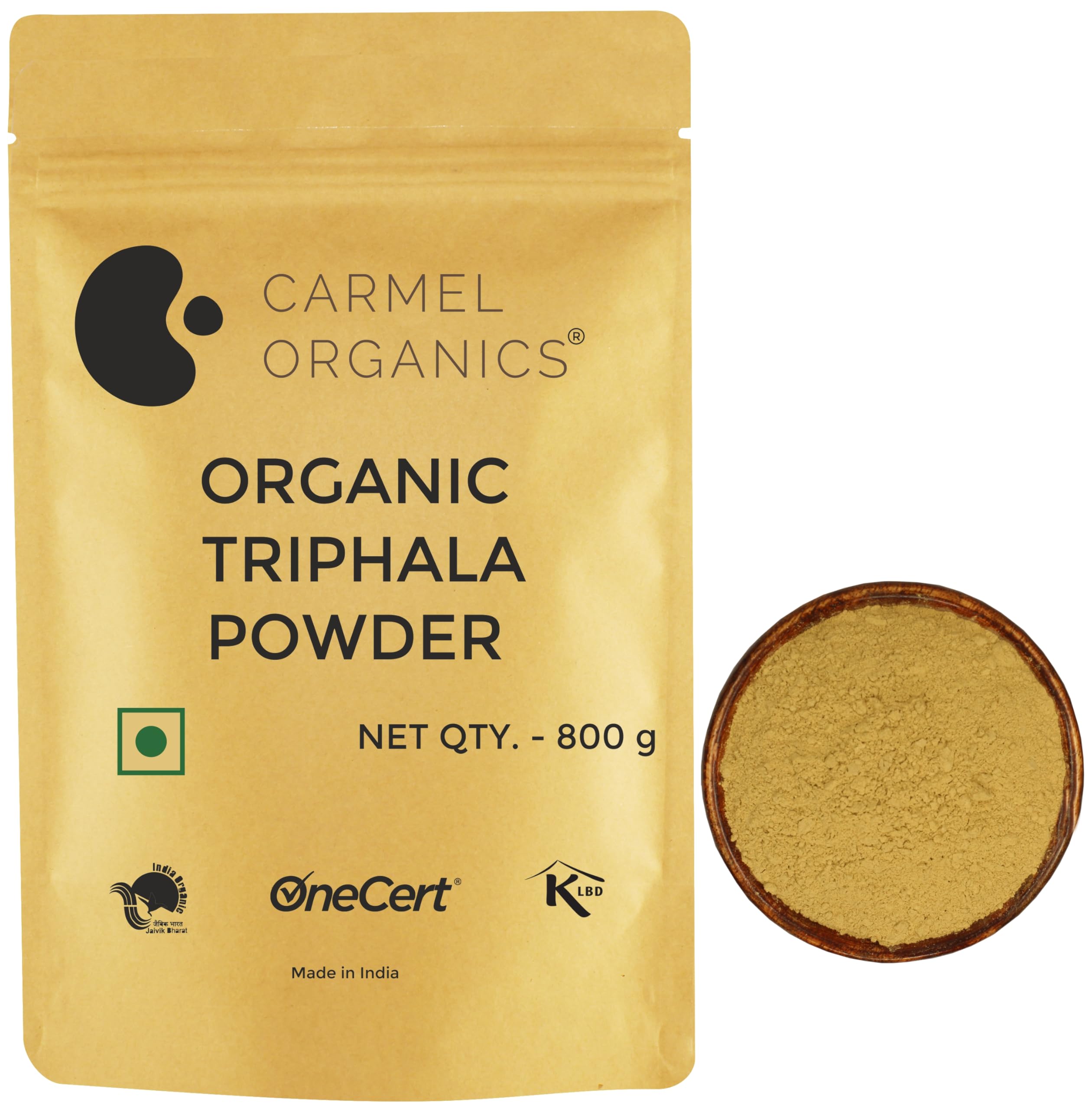 CARMEL ORGANICS Triphala Fruits Powder 800 Grams | Jaivik Bharat Certified, Triphala Churn, Helps Relieve Constipation, Non-GMO, No Added Preservative