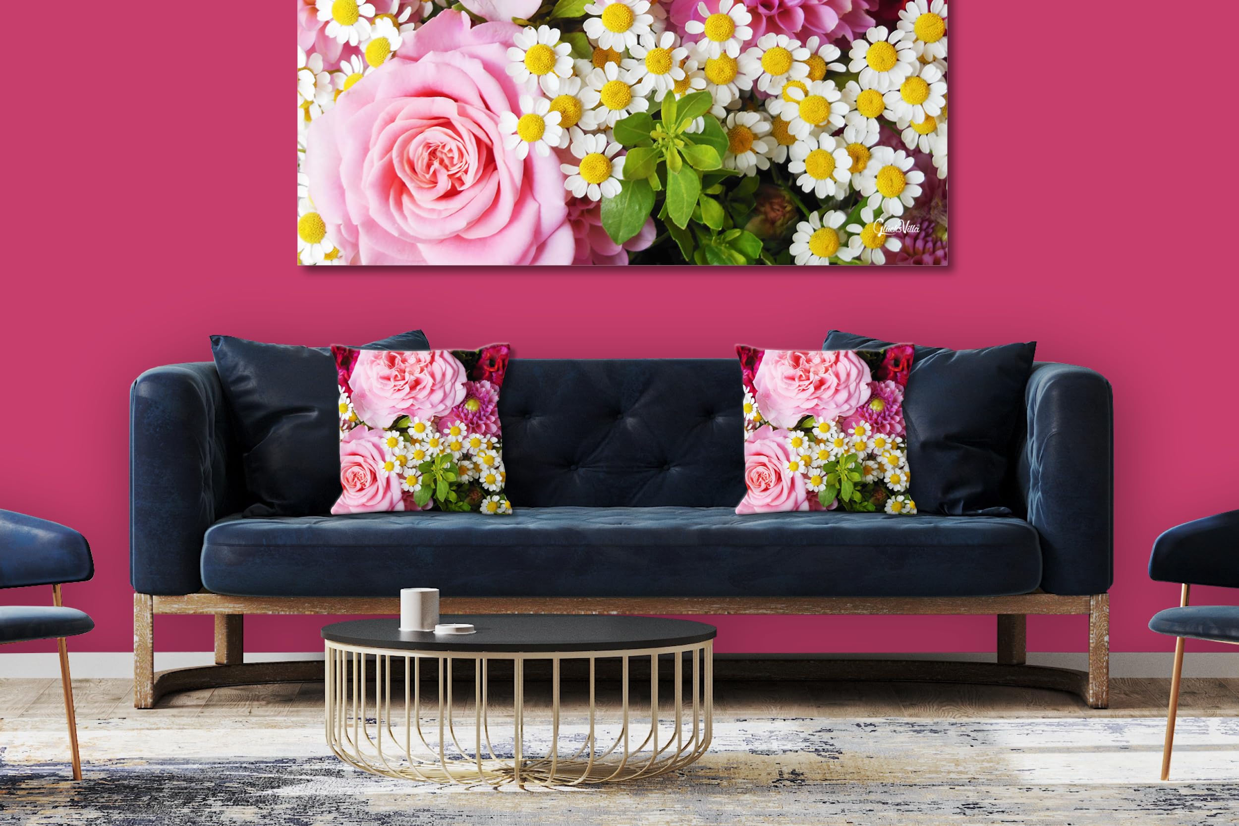 Rosen - Foto-Kissen-Hülle Set (2 STK.) 40 x 40 cm | Kissen-Bezüge - passend zu Wandbild - Deko-Kissen - Blüte Blume Natur Garten rot rosa