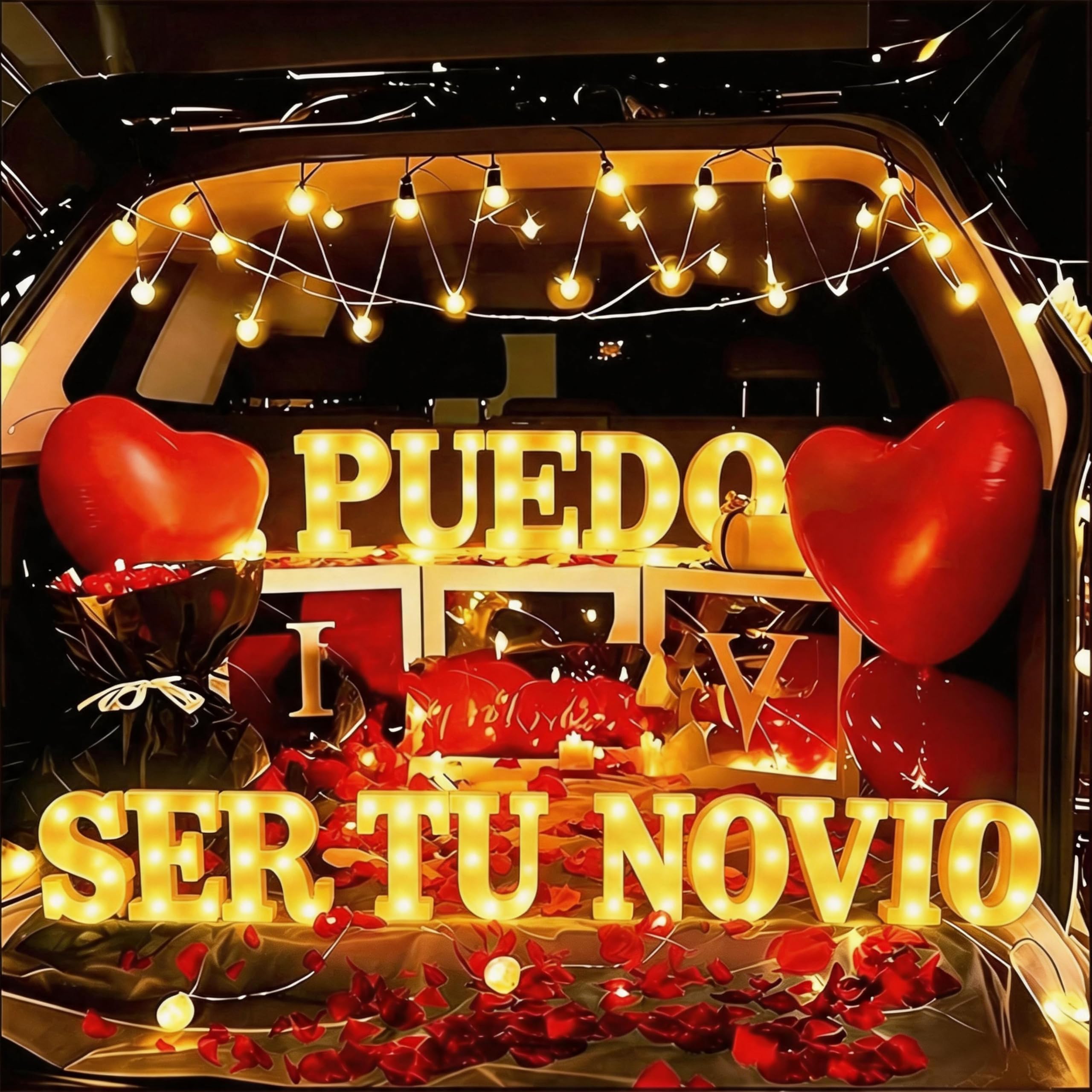 Puedo Ser Tu Novio - Juego de letras iluminadas que proponen decoraciones incluye 15 letras de luz LED y 1000 pétalos de rosa adornos para el día de San Valentín