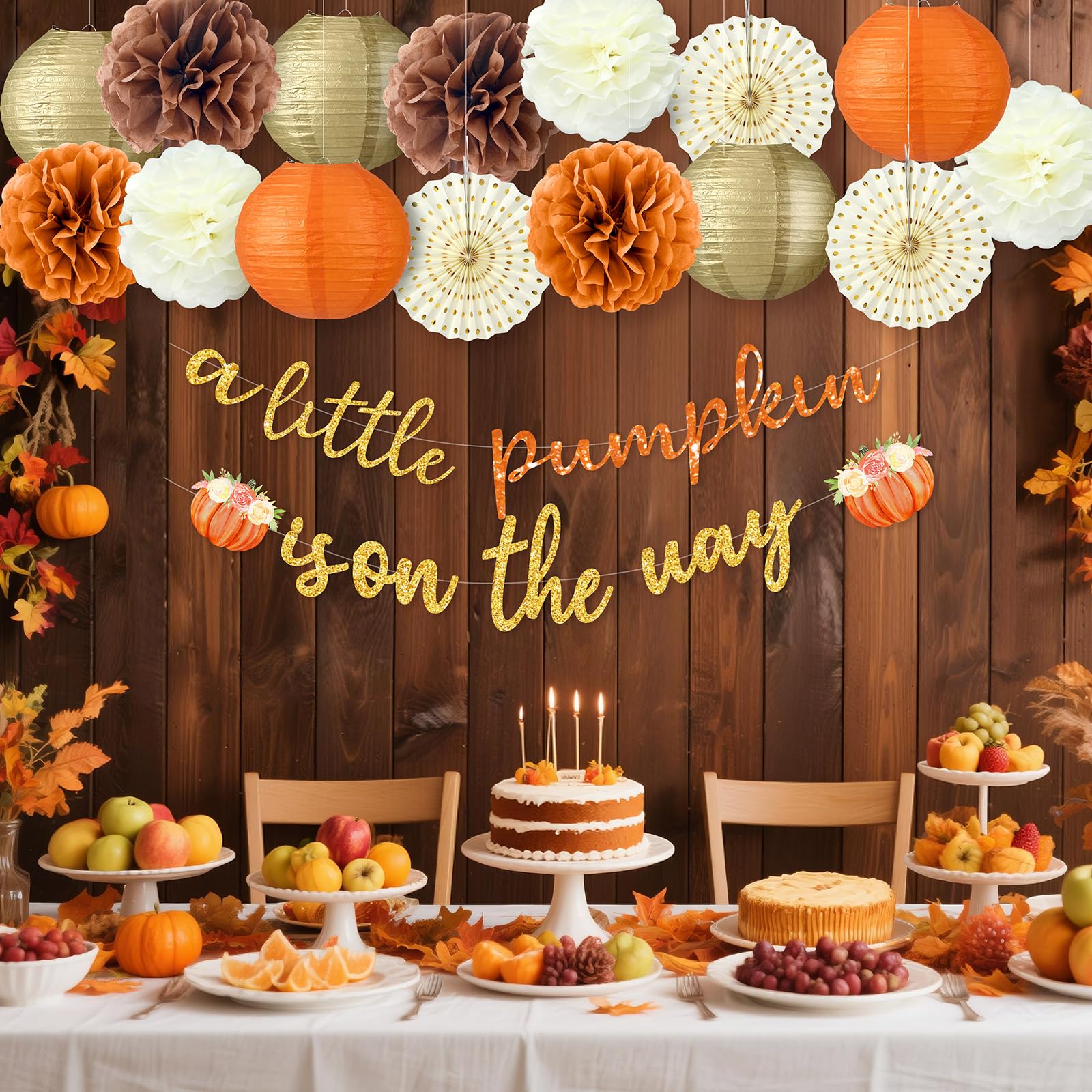 AmazingSpark Baby-Party-Deko – Kürbis-Design, 15-teilig Mit Banner, Laternen & Fächern Für Herbst-Babyparty
