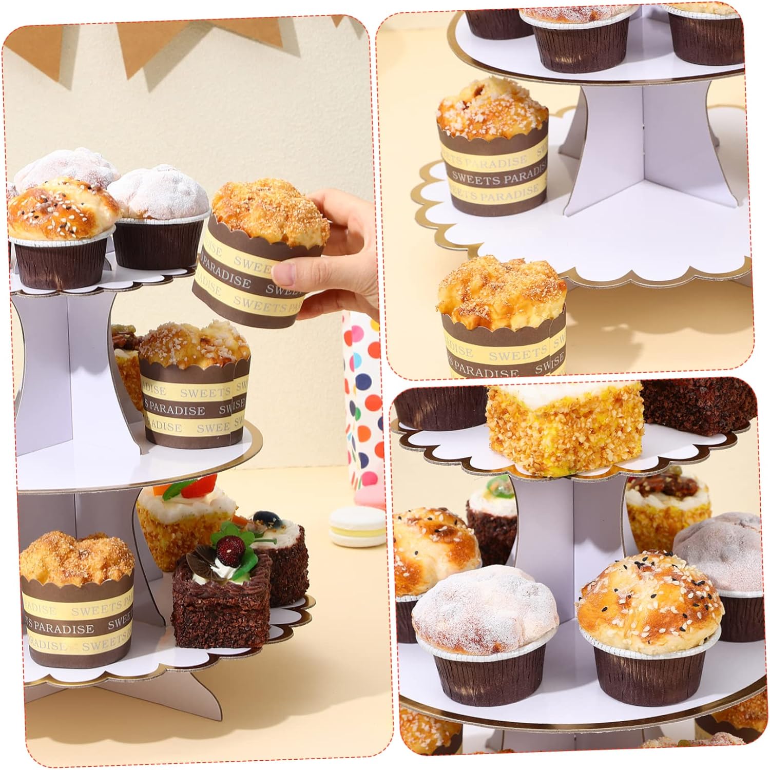 Cabilock 3pcs Cardboard Cupcake Stand Cupcake Display for Birthdays Party Baking Wedding