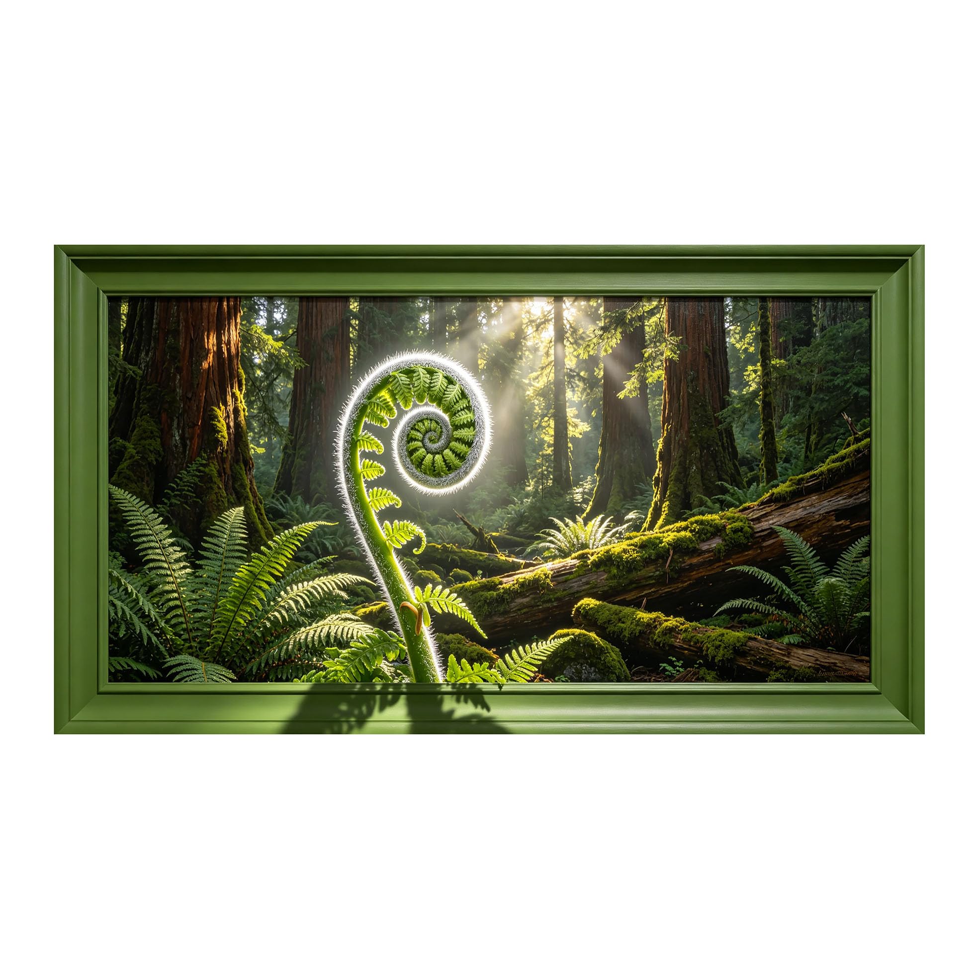 Yzpallescene 3D Framed Wall Art 50cm×100cm Sunlight Forest Fern Botanical Realistic Trompe L'oeil Large Size SelfAdhesive Removable Wall Decor Prints Artwork for Living Room Bedroom Office