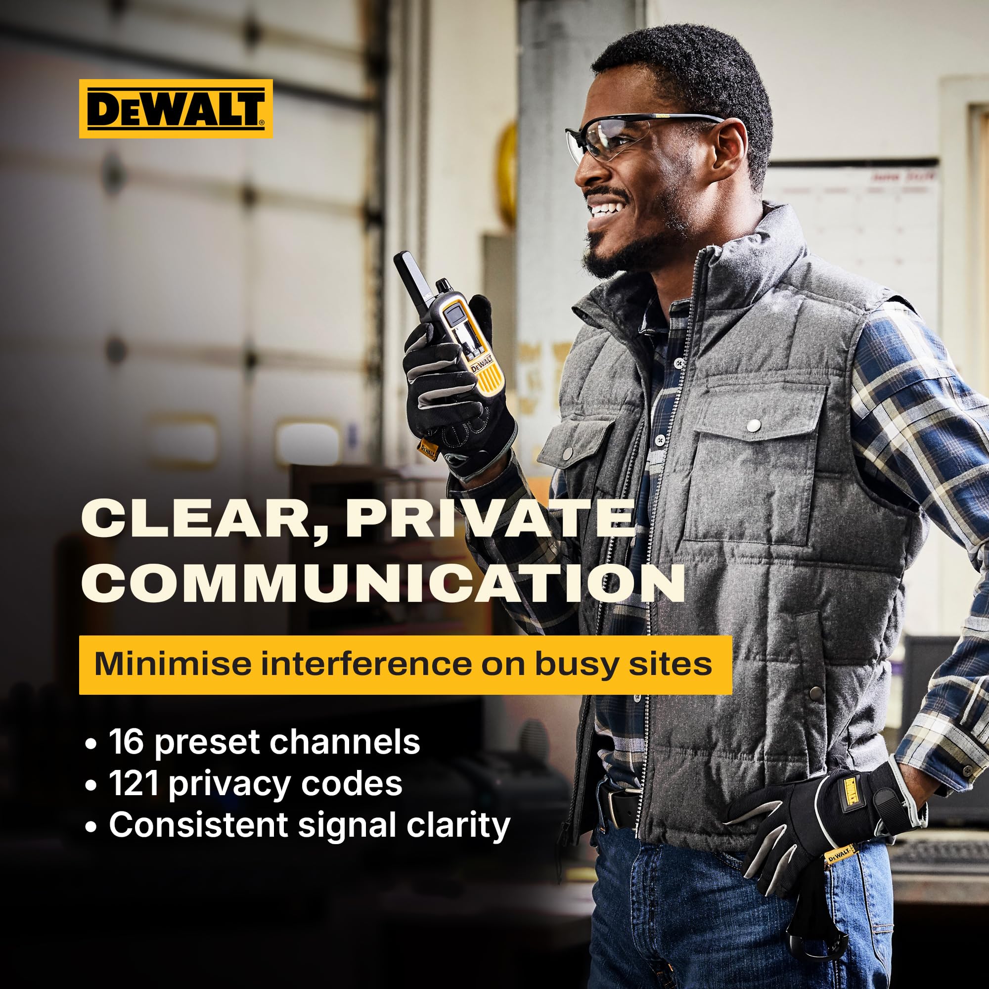 DeWALT Long Range Walkie Talkies for Adults - Professional Rechargeable Walkie Talkies with Charging Dock, VOX Licence-Free Handheld Two Way Radios for Work, Construction & Warehouse Teams. 6 Pack — view 5