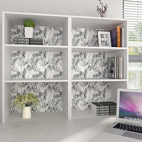 Miniatura 2 de Papel tapiz de hojas grises para despegar y pegar, papel tapiz tropical de 17.5 x 240 pulgadas, autoadhesivo, color blanco y negro, papel tapiz de