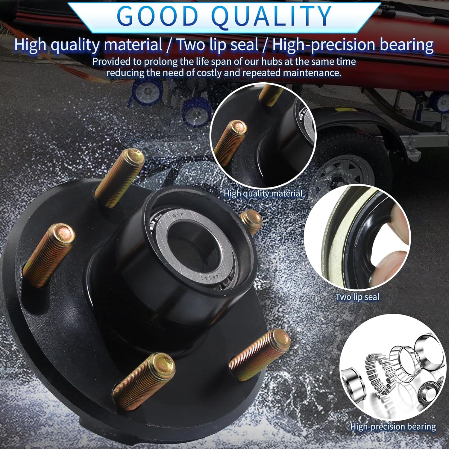 Trailer Hubs Kit 5 Lug 4.5 for 2000Lb 5x4.5 Trailer Axle Kit Fits 1" and 1-1/16" Straight Spindle 2 Sets