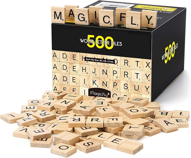 Magicfly 500 Pcs Scrabble Wood Letter Tiles, Wooden Tiles A-Z Capital Letters Perfect for Art & Crafts, Letter Tiles, Spelling, DIY Projects