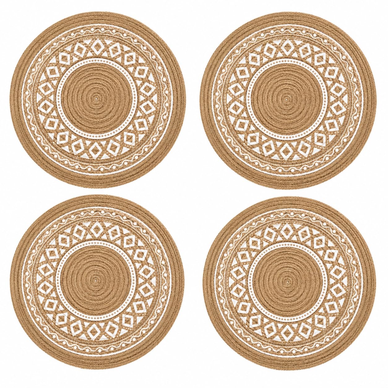 Zaveza - Dining Table Mats Set of 4| Cotton Printed Placemat - 10x10 inches Diameter | Printed White | Handmade Coaster & PlaceMat for Dinning Table,Pan,Hot Dishes and Pots