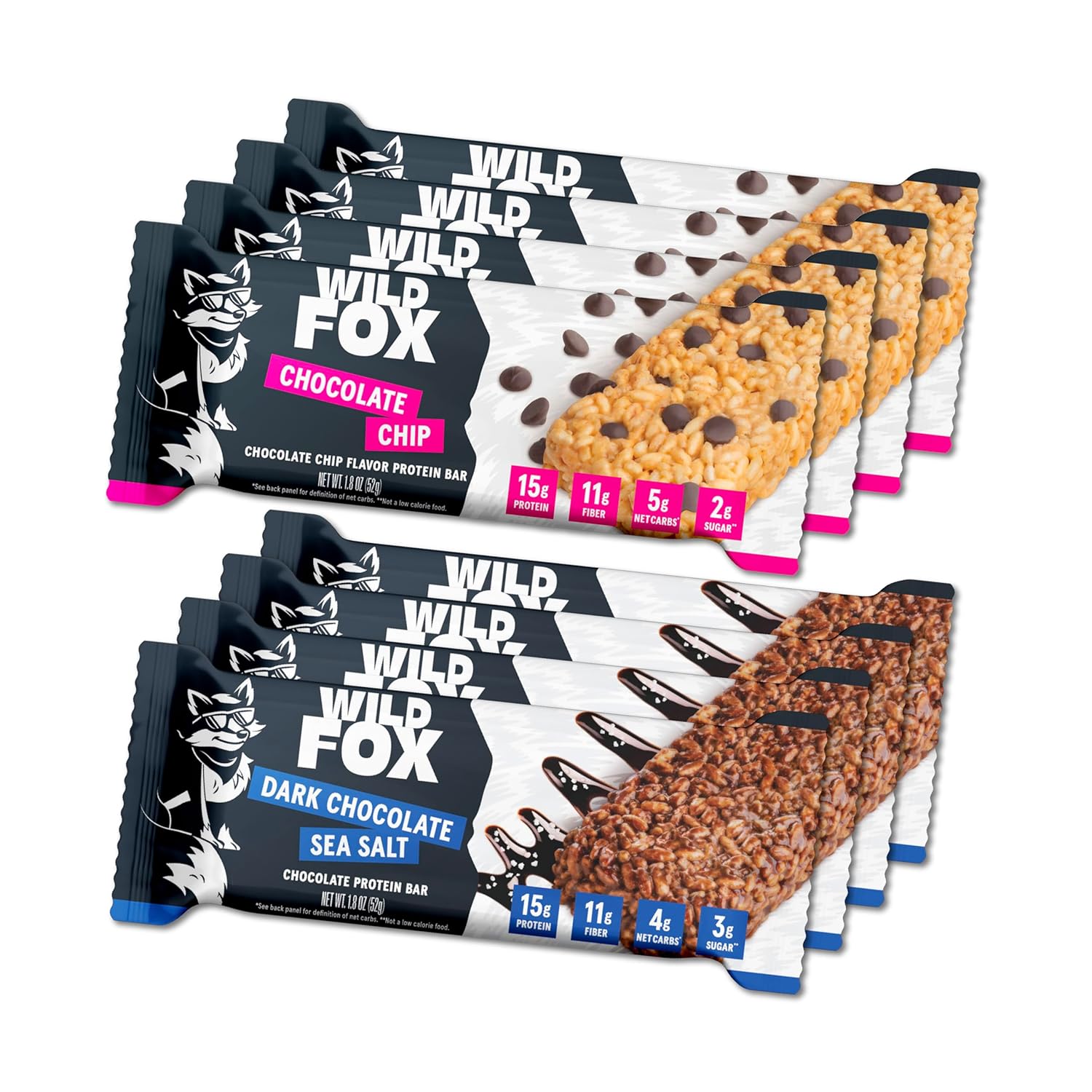Wild Fox Protein Bars - Keto-Certified High Protein Snack with No Refined Sugar, Great Taste, 15g Protein, and No Seed Oils, Variety Pack - Chocolate Lover's